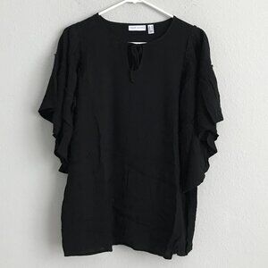 Susan Graver Reg Rayon Crepe Flutter Sleeve Tunic - Black (Sz XS) a487747